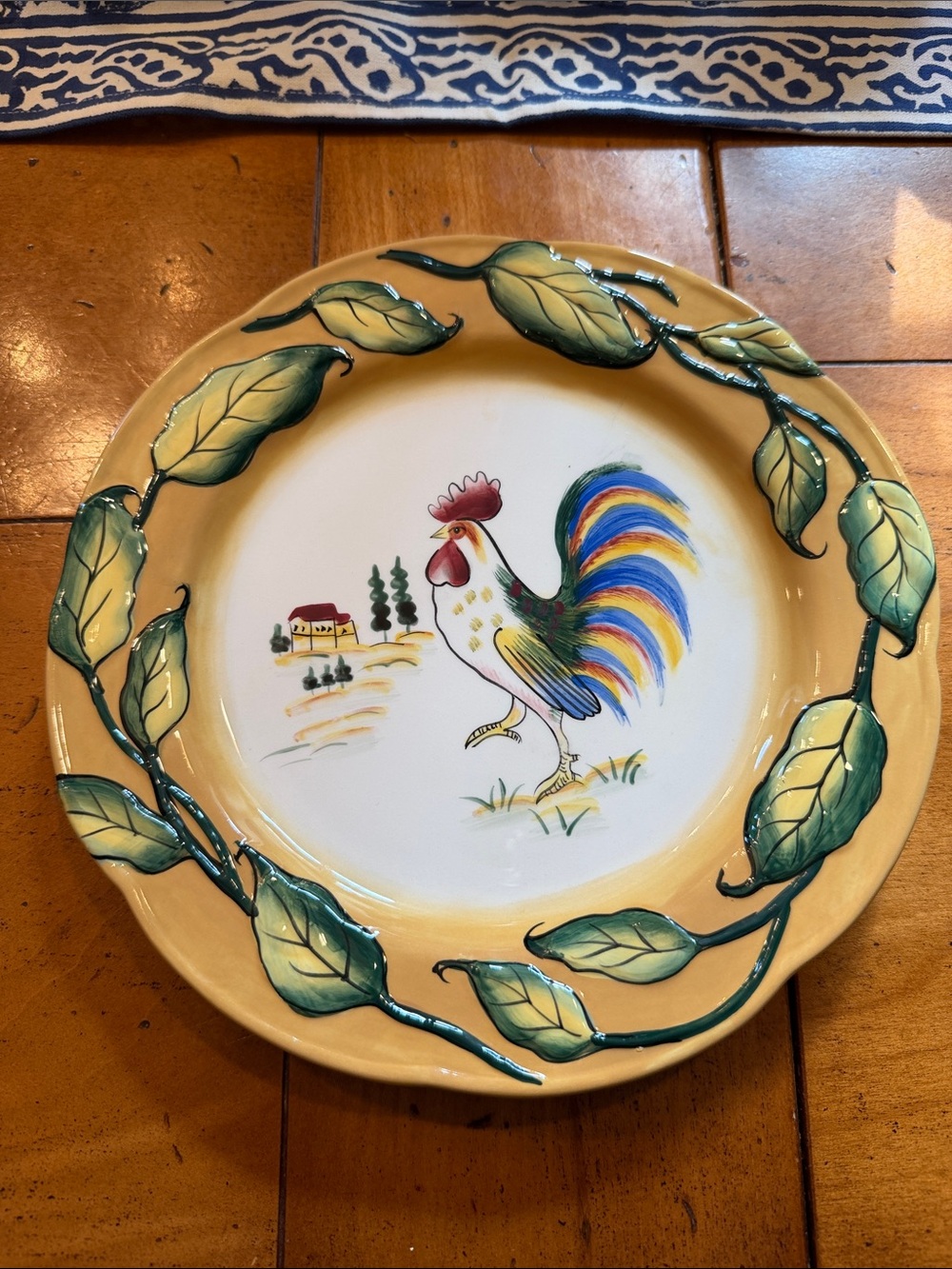 Hand-Painted Fritz and Floyd Rooster Ceramic Serving Plate - Yellow & Multicolor